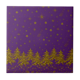 Azulejo Espantoso árbol de Navidad dorado, estrellas, nie
