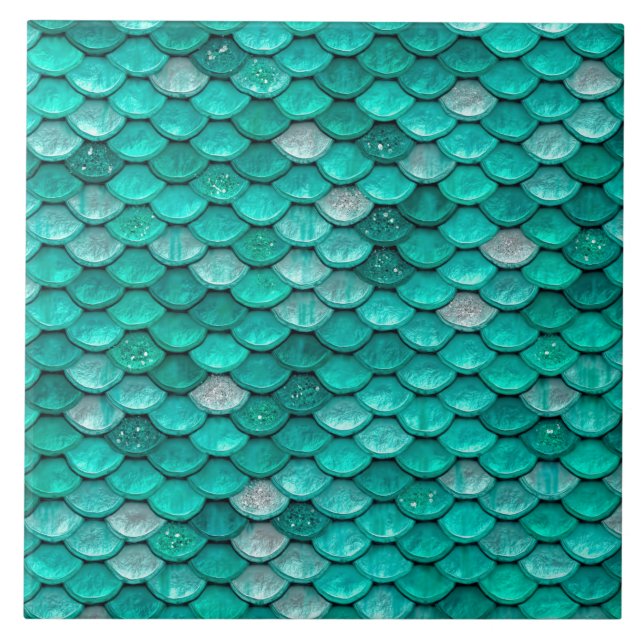 Azulejo Esparkle Purpurina Green Aqua Mermaid Scales (Frente)