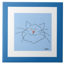 Espectacular mosaico de cerámica de gato azul