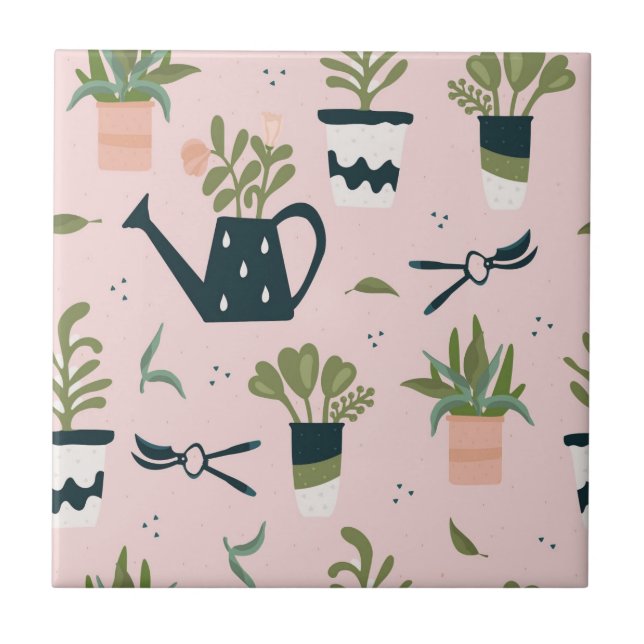 Azulejo Espectacular patrón impreso de jardinería rosada (Frente)
