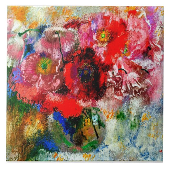 Azulejo Espías en fondo gris, pintura floral (Frente)