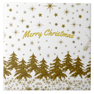 Azulejo Espinoso árbol de Navidad de oro, estrellas, nieve