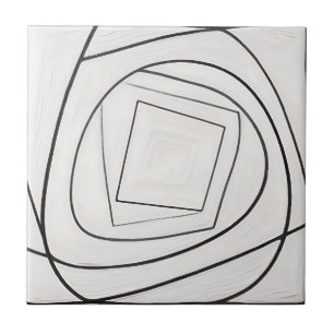 Azulejo Espiral Cuadrada Abstracta Blanco Negro