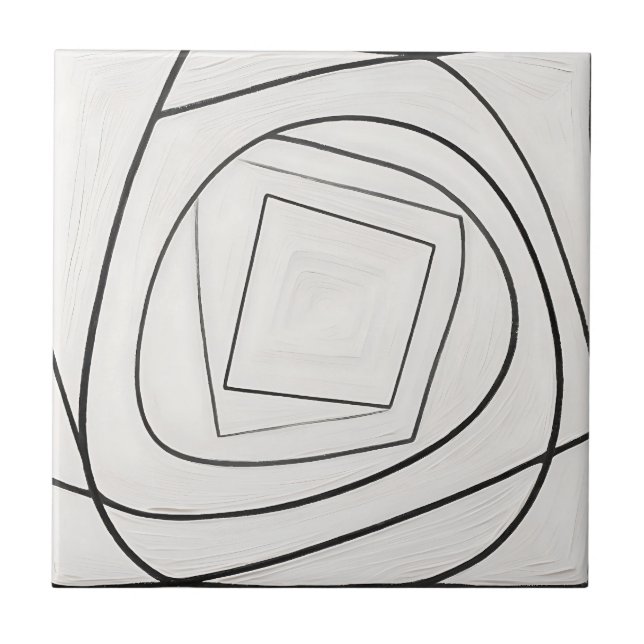 Azulejo Espiral Cuadrada Abstracta Blanco Negro (Frente)
