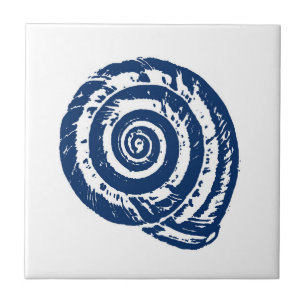Azulejo Espiral de conchas marinas, azul blanco y cobalto