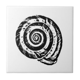 Azulejo Espiral de conchas marinas, negro y blanco