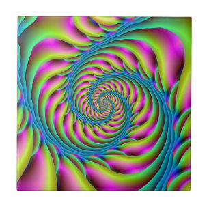 Azulejo Espiral de mosaico en color turquesa rosa y amaril
