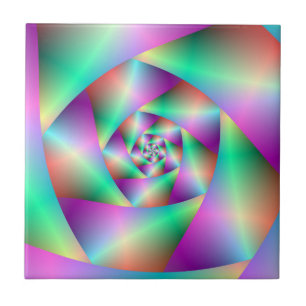 Azulejo Espiral de mosaico en turquesa y rosa