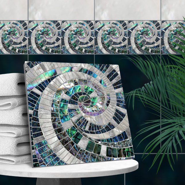 Azulejo Espiral de oleada de mosaico - Abalone y Pearl (Subido por el creador)