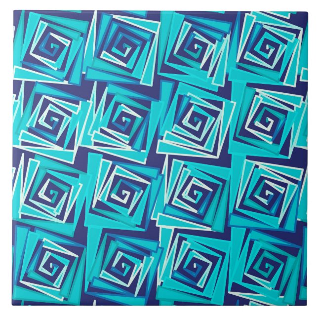 Azulejo Espirales cuadradas modernas, marina y Aqua (Frente)