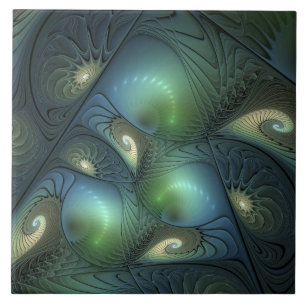 Azulejo Espirales Verde azulado Beige Verde Resumen arte f