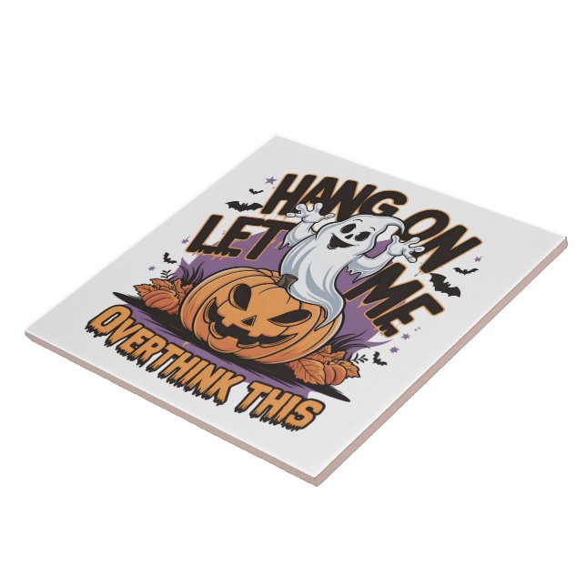 Azulejo Espíritu alegre de Halloween encima de una calabaz (Lado)