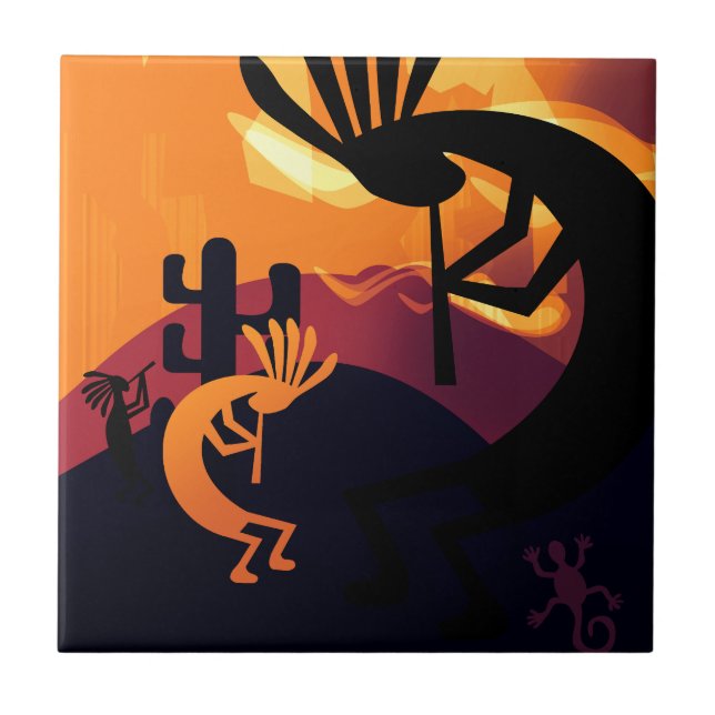 Azulejo Espíritu del paisaje del desierto de Kokopelli Sun (Frente)