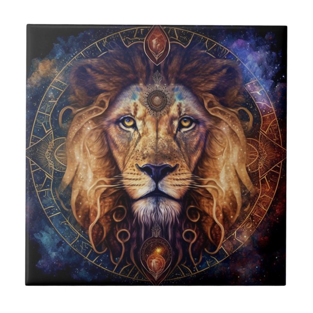 Azulejo Espíritu león Mandala Arte visionario (Frente)