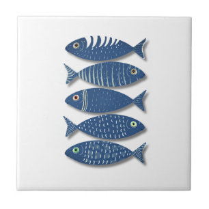 Azulejo Espíritu Marino Patrón de Pescado Costero Moderno
