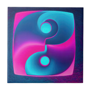 Azulejo Espiritualidad radiante: Vibrante Yin Yang rosa y 