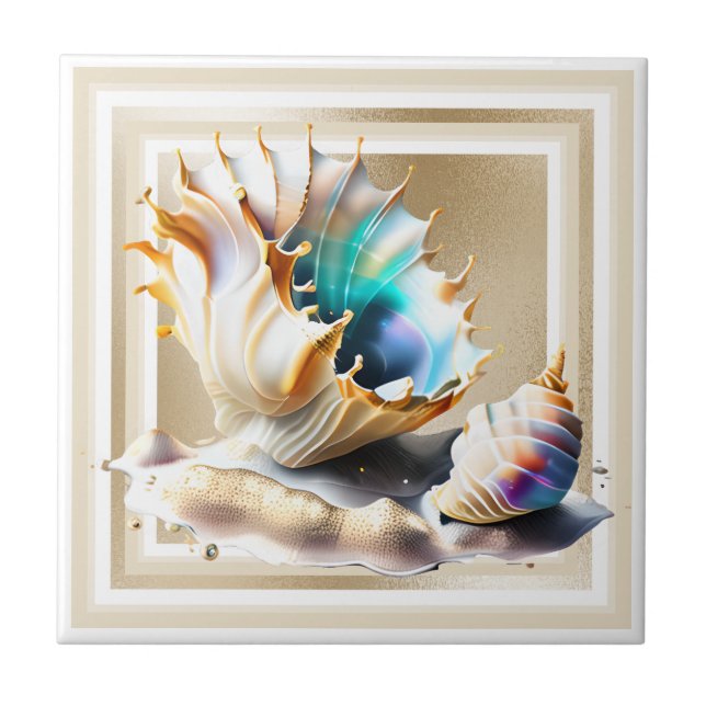 Azulejo Esplandor de oro de concha iridiscente 3D brillant (Frente)