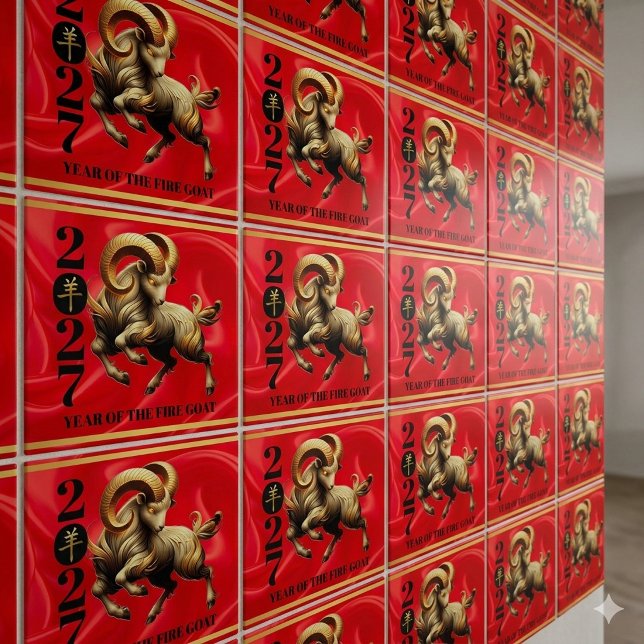 Azulejo Espléndido Rojo Dorado 2027 Año de la Cabra de Fue (Stunning Red & Gold Chinese Year of the Fire Goat 2027 6"x6" Tiles Cover Photo)