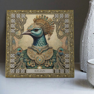 Azulejo Esplendor de Pavón Místico Personalizado con Joyas