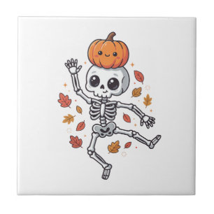 Azulejo Esqueleto bailarín de Halloween lindo con cabeza d