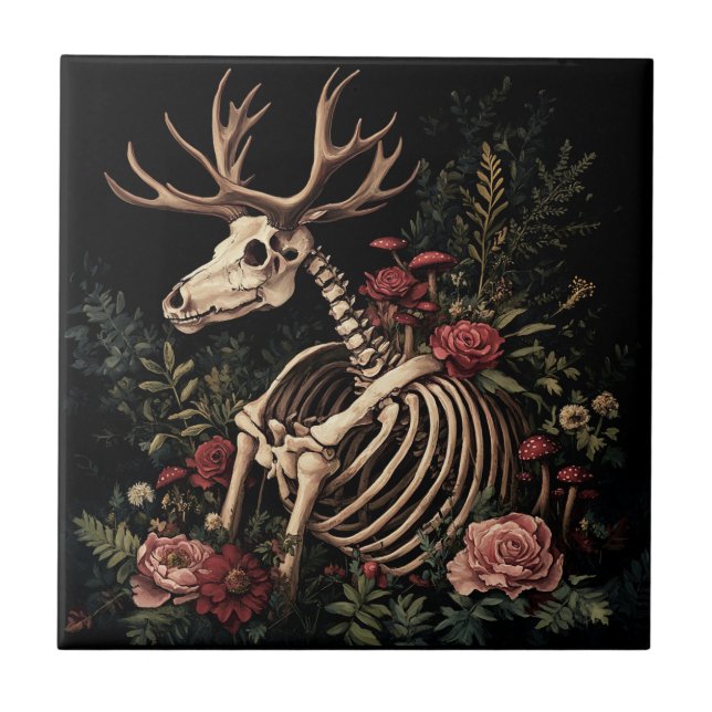 Azulejo Esqueleto de ciervos florales góticos (Frente)