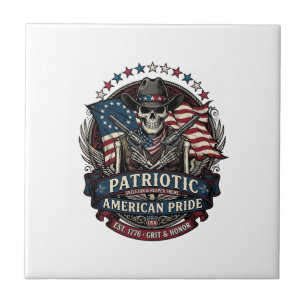 Azulejo Esqueleto Patriótico Vaquero Patriota Oscuro Esque