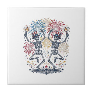 Azulejo Esqueletos bailarines patrióticos fuegos artificia