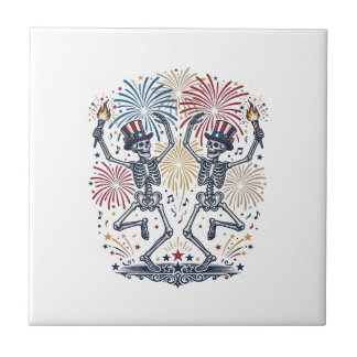 Azulejo Esqueletos bailarines patrióticos fuegos artificia