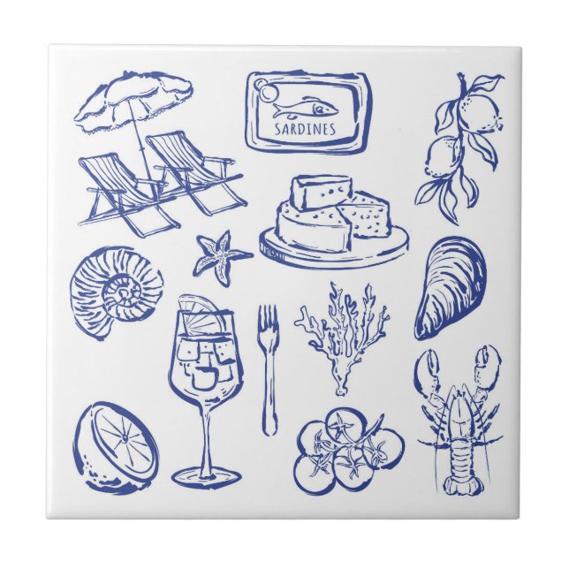 Azulejo Esquema de Vida Mediterránea (Frente)