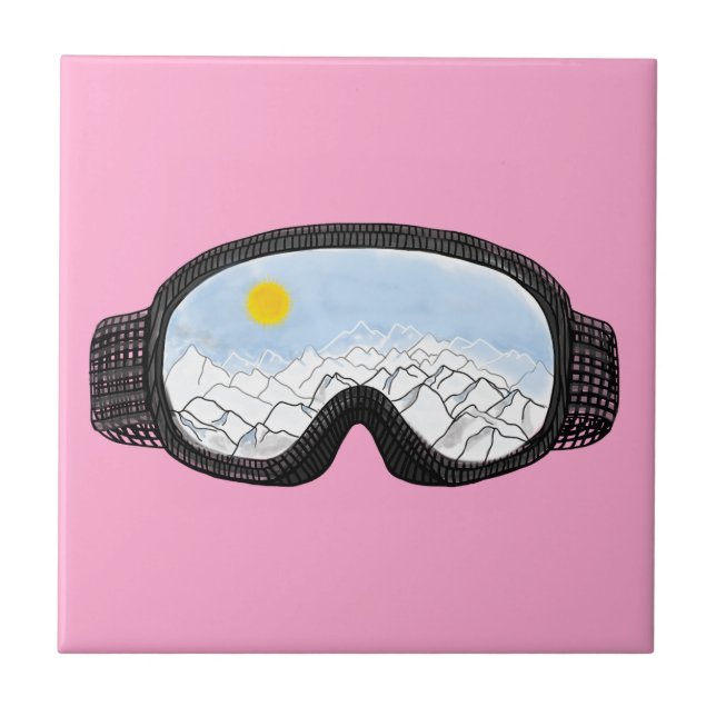 Azulejo Esquí Goggles Ilustracion Vista Montaña Rosa (Frente)