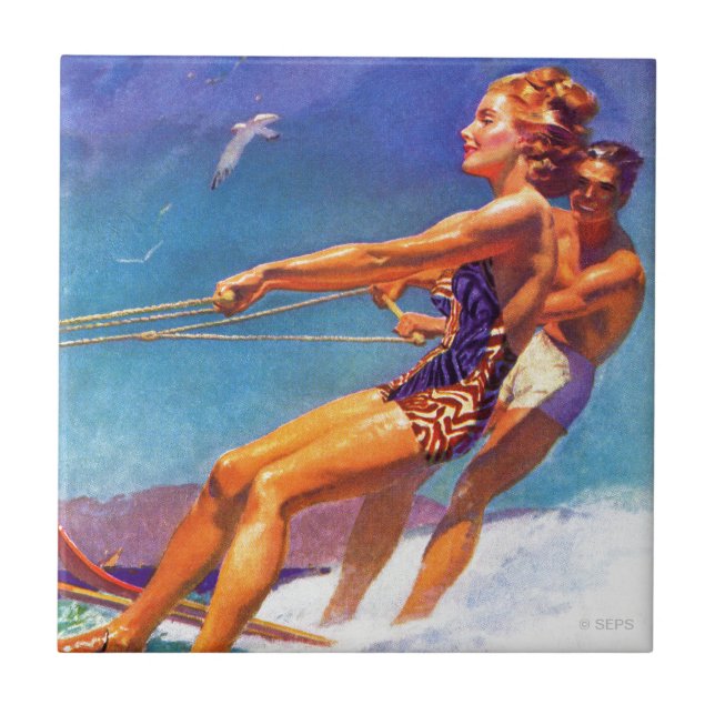 Azulejo Esquiador de agua por McClelland Barclay (Frente)