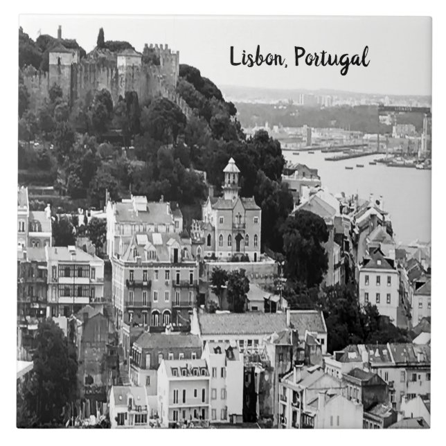 Azulejo Esquina blanca y negra de Lisboa Portugal (Frente)