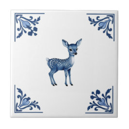 Azulejo Esquinas azules y blancas de Baby Deer Fawn