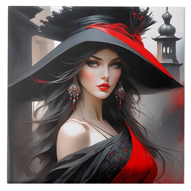 Azulejo Esta mujer tiene una cara fantástica. Es caucásica (Frente)