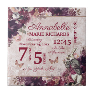 Azulejo Estadísticas de nacimiento de bebé personalizadas 