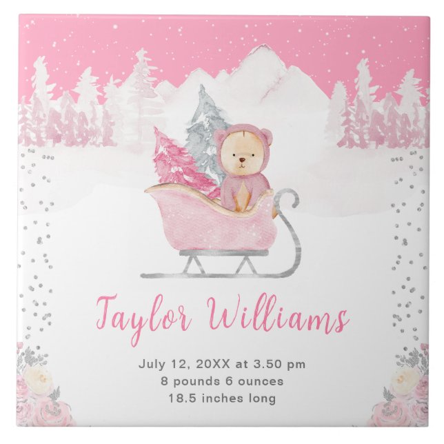 Azulejo Estadísticas de nacimientos de oso rosa de inviern (Frente)