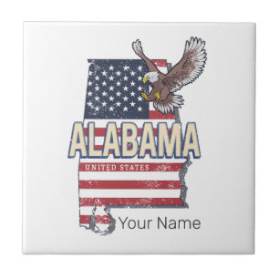Azulejo Estado de Alabama Estados Unidos Mapa de Retro Vin