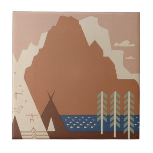 Azulejo Estado de Montana: tribus indias, montañas, prader