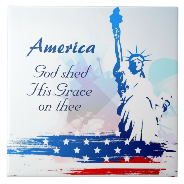 Azulejo Estados Unidos Dios derramó su gracia sobre la tel (Frente)