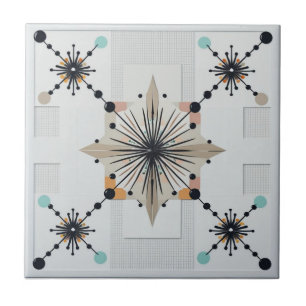 Azulejo Estallido Estelar Atómico Retro Moderno de Mediano