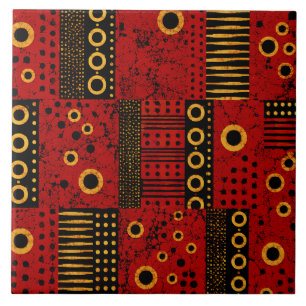 Azulejo Estallido Solar Rojo Africano Parche Tribal Decora