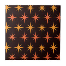 Azulejo Estallidos de estrellas retro de naranja y ámbar d
