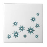 Azulejo Estallidos turquesa modernos de mediados del siglo<br><div class="desc">Diseño de inspiración moderna de mediados del siglo XX con estallidos turquesa retro vintage en un diseño orgánico de fondo blanco. Diseño sencillo y moderno.</div>