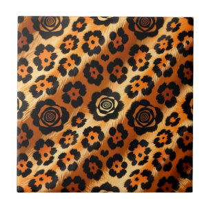 Azulejo Estampa Animal Rosa Leopardo Dorado
