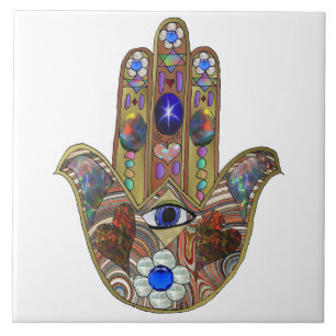 Azulejo Estampa artística de Hamsa Judaica Corazones Flore