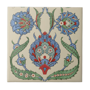 Azulejo Estampa de arte floral geométrico vintage en azul