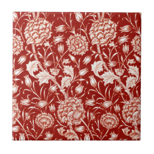 Azulejo Estampa de clavel de William Morris, rojo intenso