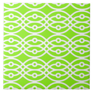 Azulejo Estampa de kimono, verde lima y blanco