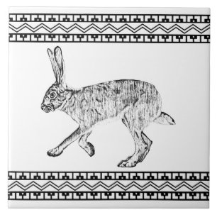 Azulejo Estampa geométrica en negro y blanco del conejo Ja