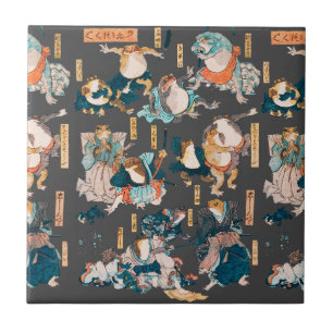 Azulejo Estampa xilográfica japonesa de rana Kuniyoshi Uki